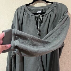 Aerie Easy Street Sweatshirt Olive Green Sz XS Oversized Gauzy Terry Slouchy e3